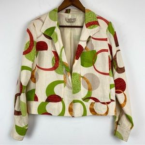 Vtg Transitions size Medium Women’s Ivory Multicolor Circles Linen Blazer Jacket